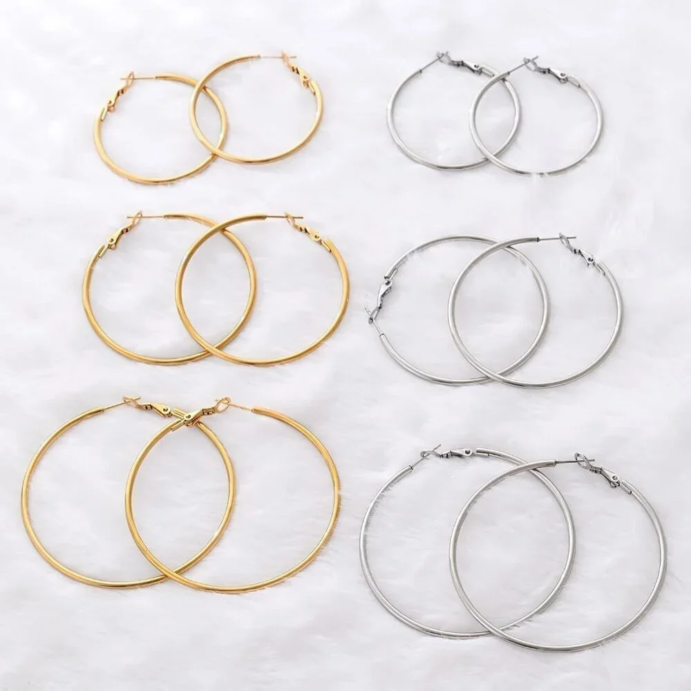 Jewelry | Gold And Silver Stainless Steel Hoop Earrings For Women 3 ...